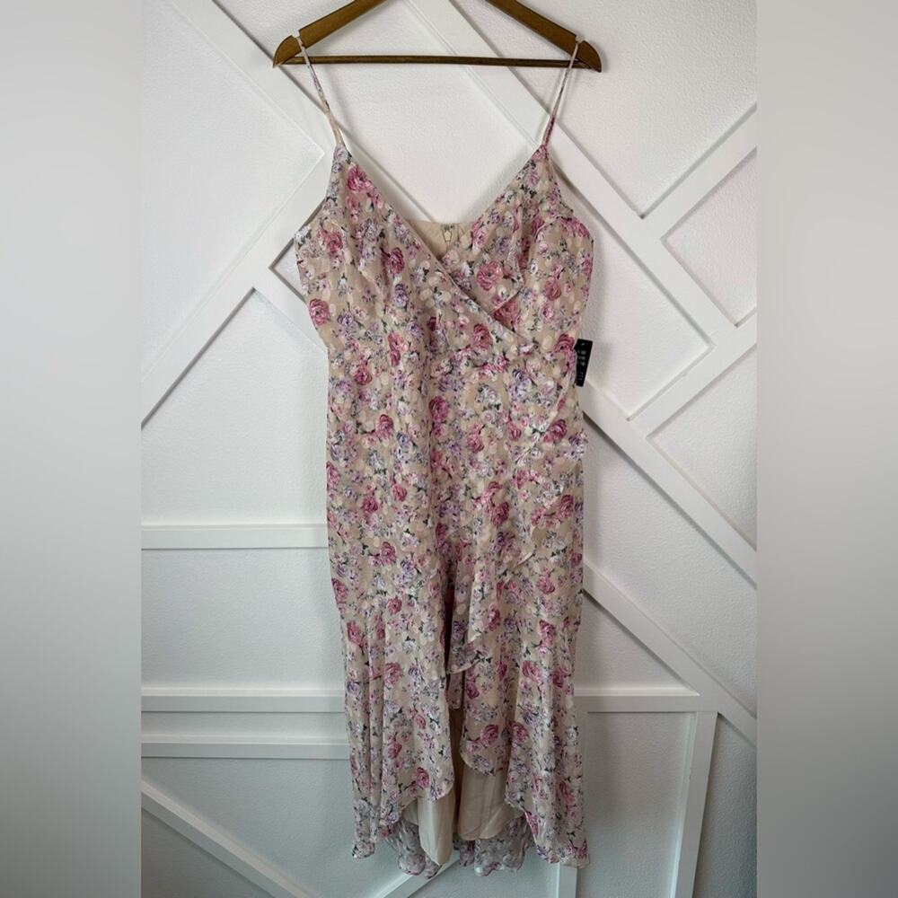 NWT Express Floral Print Ruffle Faux Wrap Hi-Lo Maxi Dress Size Large Coquette - Picture 2 of 12